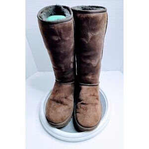 Brown UGG Womens Sheepskin Classic Tall Boots Size 8 With Rubber Sole